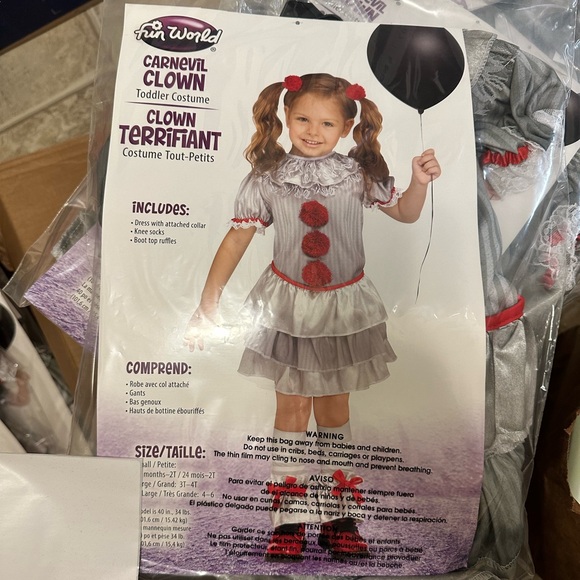 FAST Ship!! Fun World Carnival Creepy Clown Kids Halloween Costume S/L/XL NWT - Picture 4 of 9